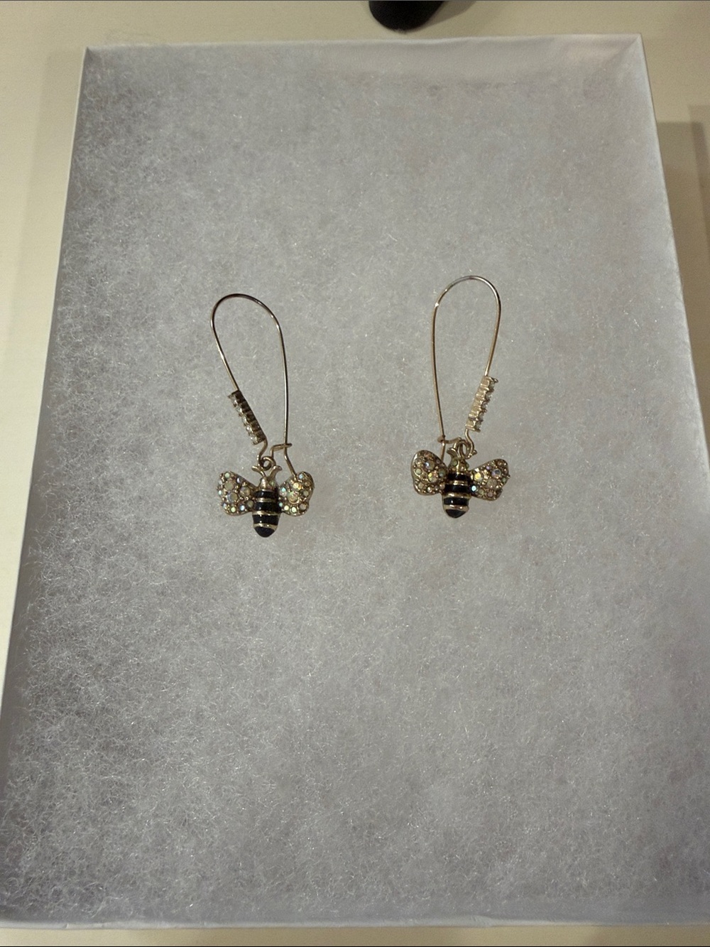 Betsey Johnson Gold Bee Earrings with Black Stripes and Clear Crystals